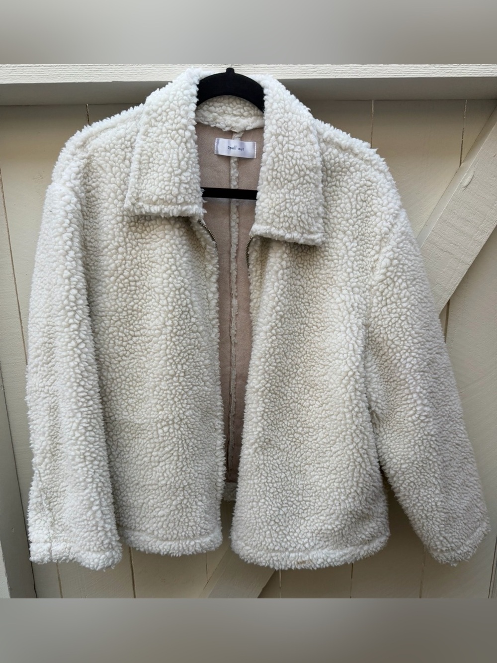 Spell Out Cream Sherpa Faux suede jacket size L  Women
